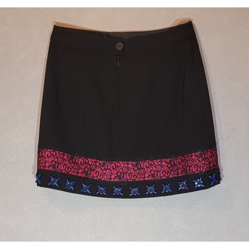 Nanette Lepore Black Multicolor Lace Beaded Miniskirt Size 4 - Picture 4 of 4